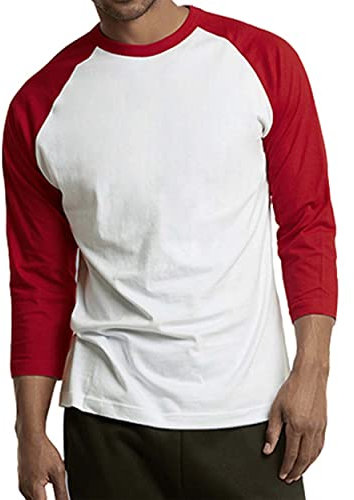 Herren Raglan Baseball Tee Shirt - Casual T-Shirts, 3/4 - Rot/Weiß, XX-Large