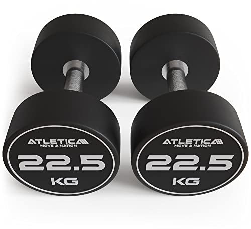 Atletica Polyurethan Rundhanteln Paar | 2,5 kg - 40 kg | Premium Design und Qualität | Extrem robust | Geruchsfrei | Gerader Griff mit Hartchrom | Größe 2 x 35 kg