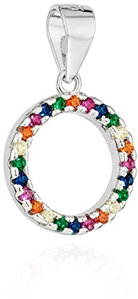 NKlaus Kettenanhänger silber bunt, Zirkonia, 11mm, rund, Amulett, 1 Stück | 925 Sterling Silber; Weiß; rhodiniert; Gewicht: 1g