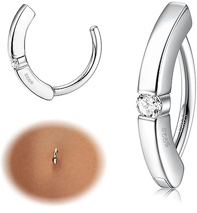 Krfy 14G Bauchnabelpiercing Ring für Damen 925 Sterling Silber Hypoallergene Clicker Bauchnabel Ring Cubic Zirkonia Paved Reverse Creolen Bauchnabelpiercing Körper Bauch Piercing Schmuck