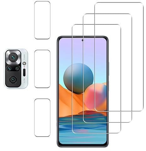 Vsjnk 3 Pièces Verre trempé pour Xiaomi Redmi Note 10 Pro/ 10 Pro Max protection ecran +3 Pièces protection appareil photo écran HD Vitre 9H Dureté Glass Compatible avec Redmi Note 10 Pro