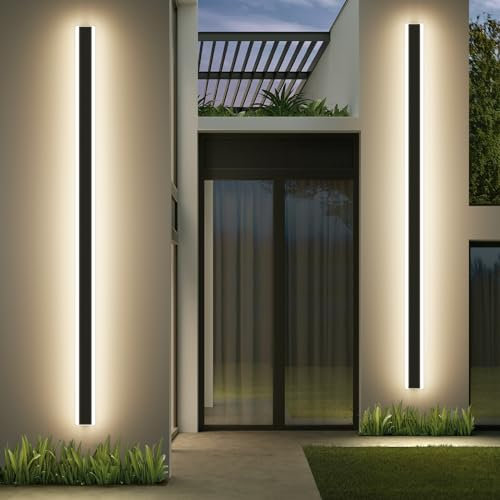 Mikeru 180CM Veranda Wandleuchten, 60W Moderne LED Streifenwandleuchte Rechteckige Schwarze Wandleuchte 3000K/4500K/6000K IP65 Regenfeste Aussenwandleuchte Beleuchtung für Garage, Treppe, Garten