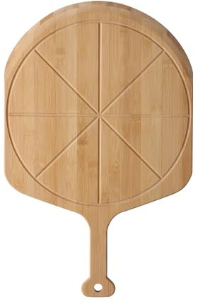 Fiery Chef 18” Bamboo Pizza Peel - Lightweight Smooth Wooden Pizza Paddle and Pizza Cutting Board with 8 Slice Grooves, Outdoor Pizza Oven Accessories, 25.6 Inch x 18 Inch