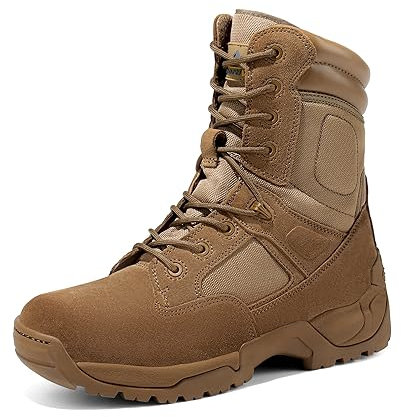 NORTIV 8 Uomo Stivali Militari da Lavoro Tattici da Uomo Escursionismo Pelle Anfibi Stivali da Combattimento,Size 43.5,Marrone,RESPONSE