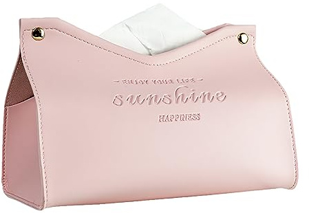 Tissue Box Cover Rectangle - Premium PU Leather Minimalist Tissue Holder - Modern Nordic Decor for Home, Office & Car - Decorative Tissue Cover for Table Vanity Nightstand Parlors Countertop (Pink)