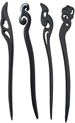 Eabdice 4 Pièces Bâtonnets de Cheveux, Pica, Baguettes à Cheveux en Bois, pour Fixer et Décorer les Cheveux, Convient aux Femmes aux Cheveux Longs(Le Noir)