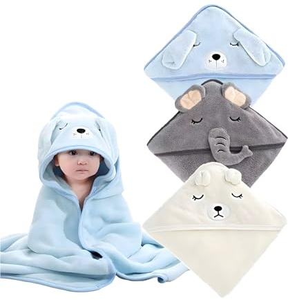 Select Zone 3 Stück Babyhandtuch mit Kapuze 80x80cm Baby Kapuzenhandtuch Weich Baby Badetuch Super saugfähig Bademantel für Babys und Kleinkinder (Kombination 1)