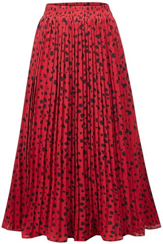 Damen Rock Leopardenmuster Midi Lange Raffröcke Hohe Taille A-Linie Röcke, A-Leopard Rot, XX-Large