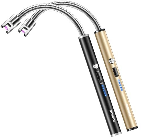 RONXS Stabfeuerzeug, Lichtbogen Feuerzeug Elektrisch mit Längerer Hals, Sicherheitsschloss - Kerzen Gadgets, Typ C Aufladbar Plasma Kerzenanzünder für Küche Herd Camping, Feuerwerk Kamin(Schwarz Gold)