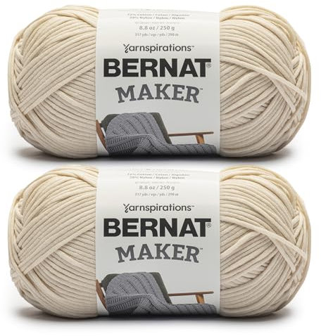 Bernat Maker panna, 2 confezioni da 250 g 72% cotone 28% nylon, n.5, grosso 290 m, per maglieria, uncinetto e amigurumi