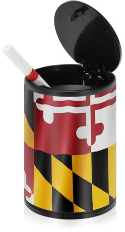 Aschenbecher mit Maryland-Staatsflagge, für Zigaretten, Outdoor-Tisch mit Deckel, Edelstahl, tragbares Autozubehör, Aschenbecher für Zigaretten für Reisen, Fahrzeug, Auto