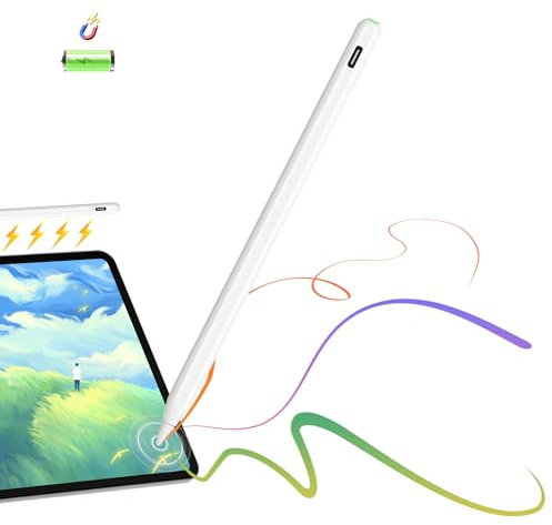 Penna iPad (2018-2024) Ricarica Wireless & Sensibile all'Inclinazione & Rigetto del Palmo, Compatibile Con iPad Air 6/5/4/3/11''M2, 10/9/8/7/6, Pro 12.9''/11''/13''M4, Mini 7/6/5