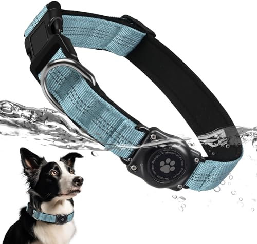 Furrigo AirTag Hundehalsband mit integriertem Halter, Schnalle, Wasser- und staubdicht, reflektierend, unisex, blau, Größe XL für Hunde