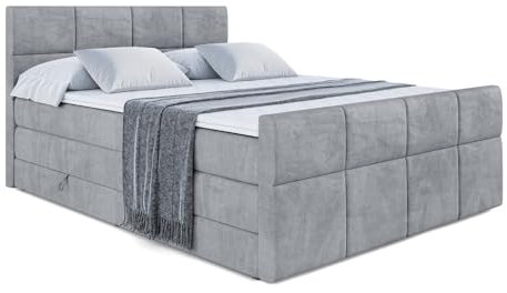 ALTDECOR Boxspringbett mit Matratze und Lattenrost, Topper, Fußteil,Polsterbett mit Bettkasten, Bett mit Stauraum H3- und H4- Matratze, Doppelbett - ARDENI-Z King - 120x200 - Grau Samt