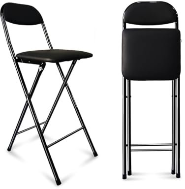 WINARA Sgabello da bar pieghevole Sedia imbottita 70cm, 65cm Sgabello pieghevole da cucina, Sedia alta pieghevole con schienale e poggiapiedi per dormitorio, ufficio, casa (Color : Nero, Size : 65cm)