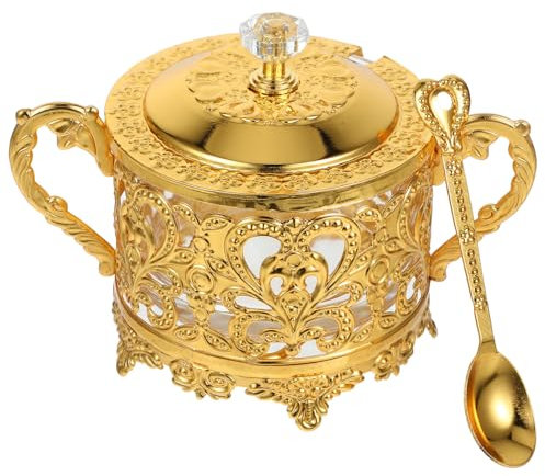 IMIKEYA Sucrier Turc avec Couvercle Et Cuillère Pot de Stockage D'assaisonnement Pot à Condiments Pot à Épices Vintage Récipient pour Bonbons Cookie Pot de Miel Doré
