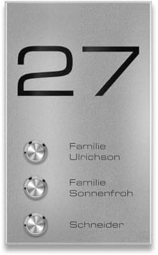 Metzler Edelstahl Funkklingel in RAL 9007 Graualuminium - Hohe Reichweite - Kabellose Türklingel für Mehrfamilienhäuser - 3 Taster - Aufputz-Montage