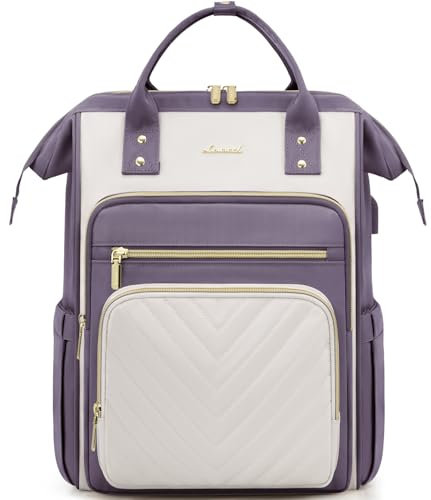 LOVEVOOK Rucksack Damen, 15,6 Zoll Laptop Schulrucksack Wasserdicht, Schultasche Mädchen Elegant Tagesrucksäcke Handtasche 2 in 1, Reiserucksack Arbeitstasche Lehrertasche für Uni Büro, Hellviolett
