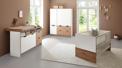 Arthur Berndt Babyzimmer Maxim 3-TLG. Kleiderschrank, Babybett 70 x 140 cm, XXL-Wickelkommode