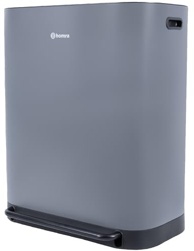 Homra Cubo Basura 60l Rockx | Cubo de Basura de Reciclaje 2x30l | Papelera Cocina | Cubo Pedal | Filtro Antiolores | Sistema de separación de residuos con 2 compartimentos | Acero inoxidable | Gris