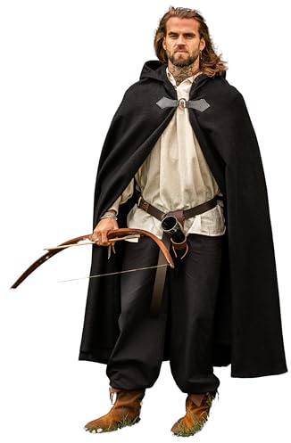 Leonardo Carbone® Unisex Mittelalter Wollumhang mit Wolfsschließe Tjark - Mittelalter Kleidung Damen & Herren, Cape Männer, Hobbit Kostüm, LARP, Wikinger, Cosplay Herren, Halloween, Karneval