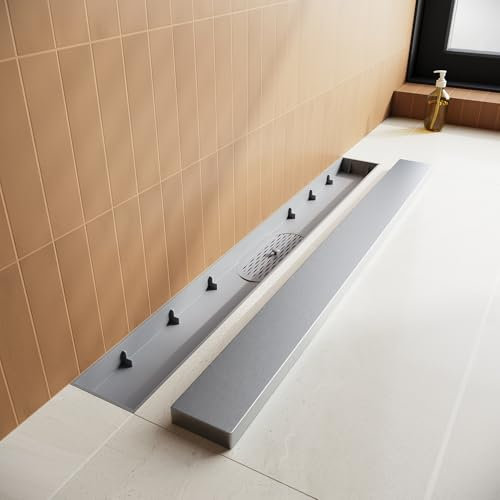 SUNXURY Duschrinne 50cm Duschablauf Komplettset 2 in 1 mit Geruchsstop und Haarsieb für Badewanne, Küche, duschkabine und Balkon, Befliesbar