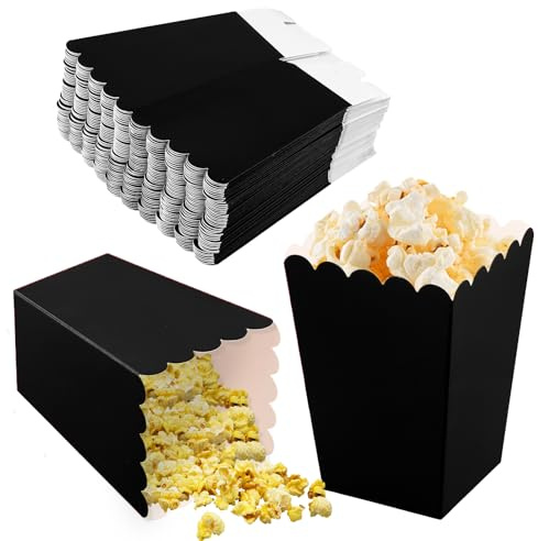 50 Stück Mini-Popcorn-Boxen, 3 Farben, Popcorn-Tüten, Popcorn-Karton, Leckerli-Box, Papier-Popcorn-Behälter für Filmabend, Party, Geburtstag, Hochzeit, Theater, Karneval (schwarz)