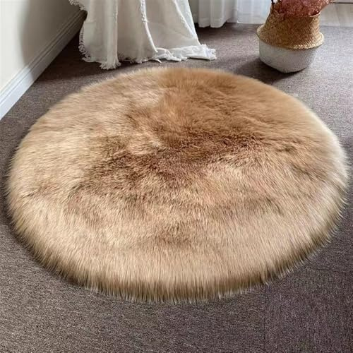 Lifup Hochflor Teppich Rund Wohnzimmer Schlafzimmer rutschfest Shaggy Modern Flauschig Einfarbig Langflor Kunstfell für Esszimmer Kinderzimmer Deko Braun 30 x 30 cm