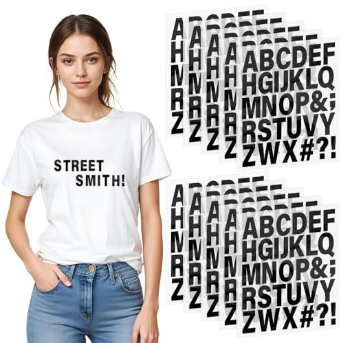 10 Blatt Buchstaben zum Aufbügeln Groß Bügelbild Selbst Gestalten 310 Stück Vinyl Buchstaben Aufbügeln Wärmeübertragungs A-Z Buchstaben für DIY Basteln T-Shirt Sport Trikot (Schwarz)