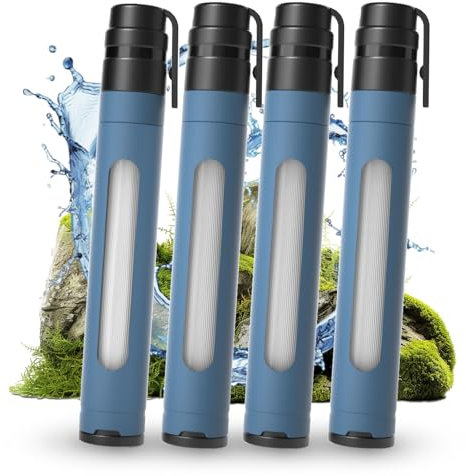 Joypur Paille Filtrante Survie avec fenêtre de visualisation - Filtre eau Survie Filtre à eau potable avec 3000 L de capacité de filtration pour les urgences, etc. (Bleu * 4)