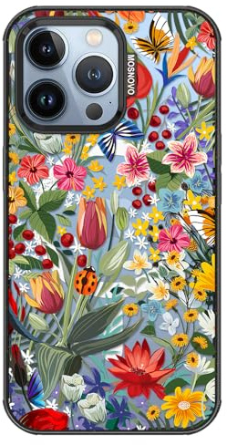 MOSNOVO Magnetische Hülle für iPhone 13 Pro, 3m Militärstandard-Schutz, Kompatibel mit MagSafe, Stoßfeste Handyhülle für iPhone 13 Pro - Im Garten - Transparent Schwarz