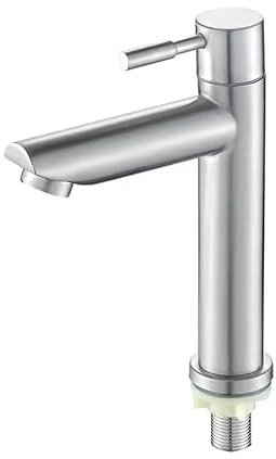 Robinet Lavabo Eau Froide, Design Moderne, 17 cm x 12,7 cm, Flexible 50 cm inclus, Acier Inoxydable, Lave main, lavabo WC, Uniquement Eau Froide (Chromé)