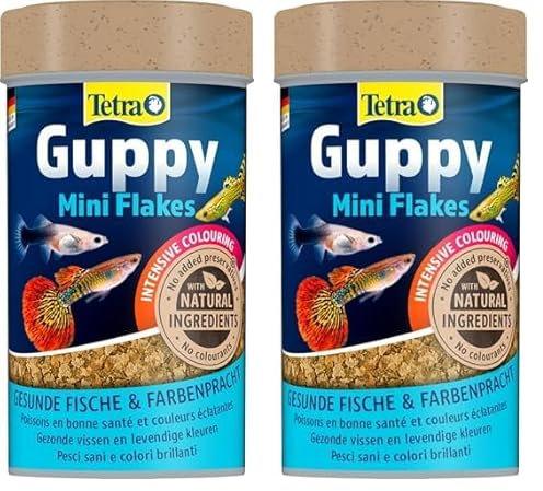 Tetra Guppy Mini Flakes - Fischfutter für alle Guppys, feines Flockenfutter für eine ausgewogene und nährstoffreiche Ernährung, 100 ml Dose (Packung mit 2)