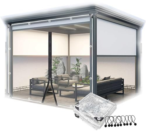 wasserdichte Abdeckplanen mit Reissverschluss Transparente PVC Plane Seitenteil Outdoor Durchsichtige Plane Vorhänge, für Pergola Terrasse Pavillon(3x3m/9.8x9.8ft)