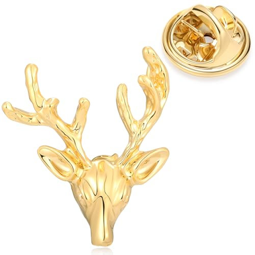 HONEY BEAR 1 Stück Broschen Pins Hirschkopf für Herren/Damen Anzug Hemd, Geschäft Hochzeit Geschenk,Gold