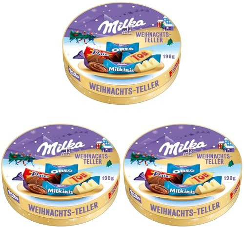 Milka & Friends Weihnachts-Teller 1 x 196g I Weihnachtsschokolade Mix Einzelpackung I Weihnachts-Geschenk Schokolade I Süßigkeiten zu Weihnachten aus 100% Alpenmilch Schokolade (Packung mit 3)