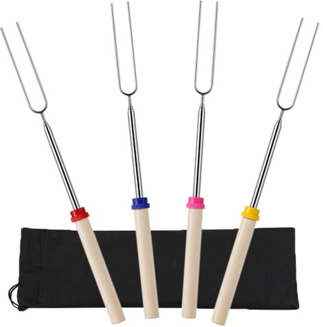4 Pack Marshmallow Toasting Forks Kit, Telescoping Smores Sticks for Fire Pit, Extendable Stainless Steel Smores Sticks for BBQ and Campfire, Barbecue Forks for Hotdog Hot Dog Bonfire, Outdoor