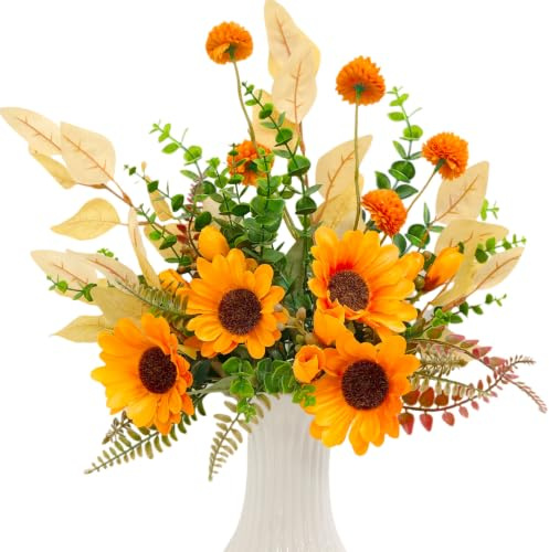 GGXDH Künstliche Sonnenblumen wie Echt, Herbst Sonnenblumenstrauß aus Seidenblumen, Kunstblumen für Herbstdeko, Vase, Tischdeko, Hochzeit und Wohnzimmer