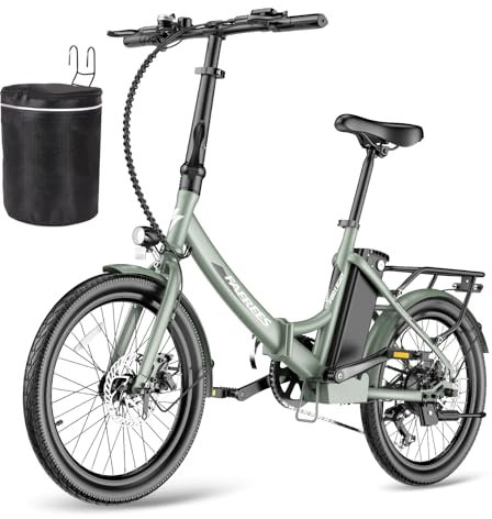Fafrees E-Bike Klapprad 20 Zoll, Elektrofahrrad Ebike Herren 36V 16.75Ah Akku, E-Fahrrad Damen 250W, Pedelec 25km/h, Reichweite bis zu 130 km, F20 Light (Fahrradkorb, Grün)