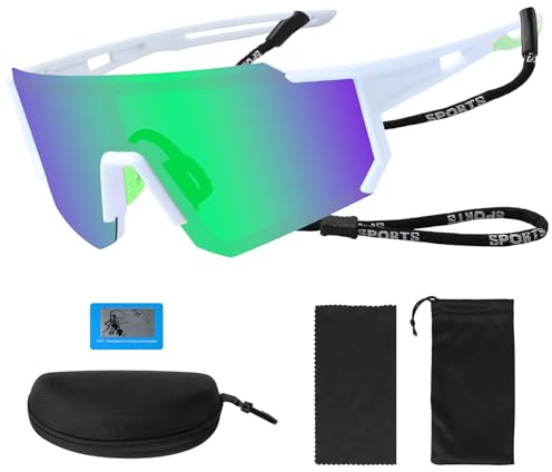 Schnelle Brille Fahrradbrille Herren Damen Polarisiert,Sportbrille Sonnenbrille UV400 Schutz Radbrille Laufbrille für MTB Laufen Rennrad Fahrrad Ski Fischen Golf Rave Outdooraktivitäten,Blaugrün