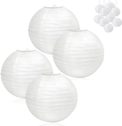 4 Stück Lampions Weiß Lampions Papier Laterne Ø 30cm Lampenschirm Papier Rund, Weiß Papierlampen Laterne Classic Gerippter Lampenschirm Deko für Party Garten Hochzeit Dekoration