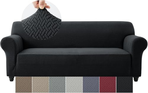 Moonlight Bedding Black Sofa Cover 3 Seater Jacquard Spandex Non Slip Sofa Cover for Dogs Pets Cats High Stretch Living Room Furniture Sofa Protector