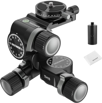 NEEWER TH15 3 Wege Stativkopf mit Getriebe, 3 Achsen Schwenk Neigekopf aus Alu. mit Grob und Feineinstellung, 360°Pan Arca Schnellwechselplatte Millimeter Feineinstellung Reinigungstuch max. Last 6kg