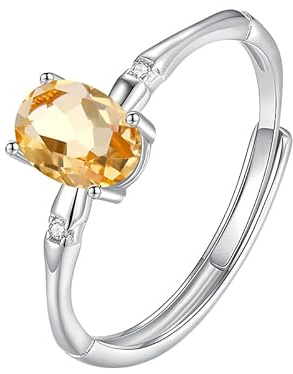 LCDIUDIU Sterling Silver Rings for Women,Oval Cut Natural Topaz Red Ruby Gemstone Ring for Women Stackable Band Adjustable Anniversary Engagement Wedding Promise Band with Her Citrine