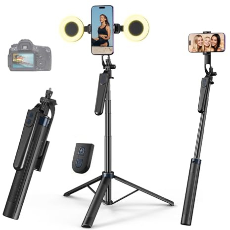 yAyusi 71 Extendable Selfie Stick Phone Tripod with Light, All-in-One Tripod for iPhone with Remote, 360° Rotatable Phone Tripod Stand with Phone Holder for Video Recording/Live Streaming/Vlogging