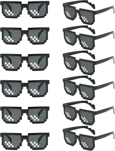 Dexpally 12 Stück Pixel Mosaik Brille Bunt Pixel Brille Thug Life Sonnenbrille Pixel Sonnenbrillen Unisex Mosaik Brille Thug Life Coole Sonnenbrille für Partys, Verkleidungen