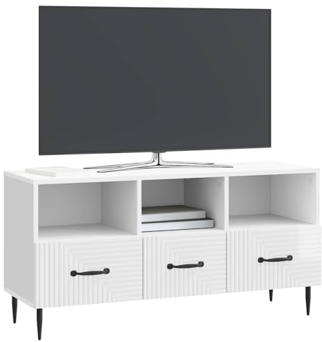 vidaXL TV-Schränk Hochglanz Weiß 102 x 34,5 x 50 cm Holzwerkstoff, Wohnzimmer, Vintage Stil, rechteckige Medienkonsole, viel Stauraum für Moderne Heimorganisation
