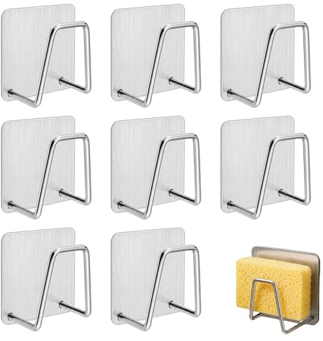 Soporte para Estropajos Autoadhesivo, Estropajos de Acero Inoxidable Gancho | 8 Piezas 5cm,Soporte para Esponja Sin Taladrar de Lavado de Cocina,Gancho para Estropajos,Multifuncional para cocina y baño