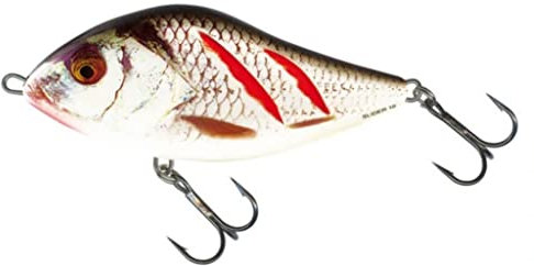 Salmo Slider Jerkbait Wobbler, Salmo Farben:Wounded Real Grey Shiner, Länge/Gewicht/Laufverhalten/Tauchtiefe:12cm / 70g / sinkend / 2.0-1.0m