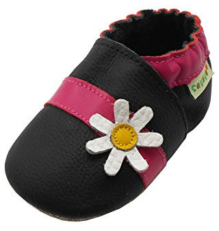 SAYOYO Karikatur Lauflernschuhe Baby Leder weiche Sohle Kugelsicherer Krippe Enfants Schuhe 17/18 (0-6) S Monate, Schwarz